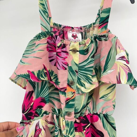 RMLA Girls Pink Tropical Floral Off Shoulder With Straps Maxi Dress Size 10 - Picture 2 of 13